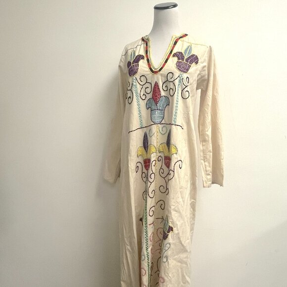 Dresses & Skirts - Vintage Caftan hand embroidered cotton cream multicolor never worn